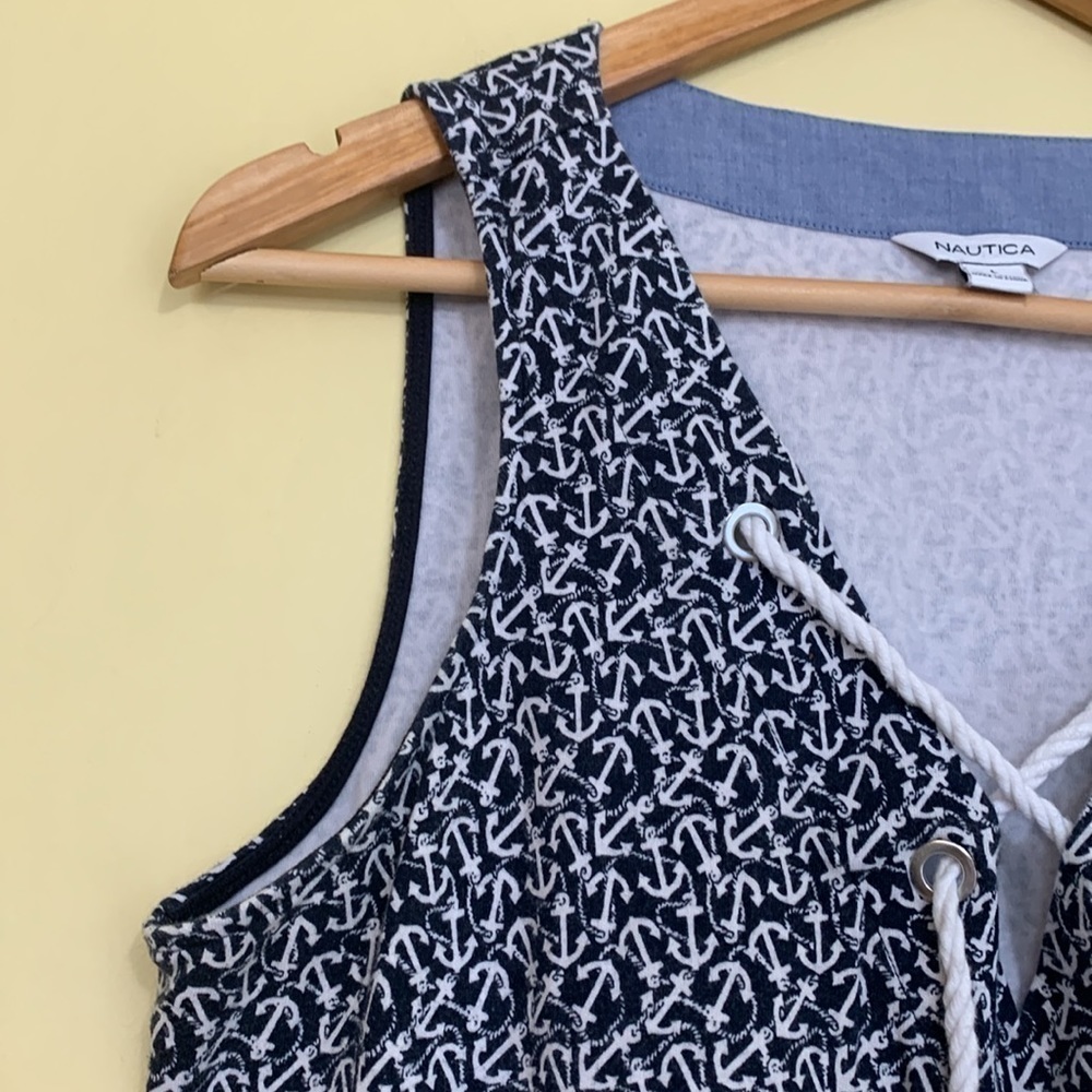 Nautica | Lace-Up Anchor Nautical All Over Print Sleeveless 100% Cotton Dress L - Picture 10 of 17